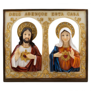 Imagem Quadro Sagrado Coração de Jesus e Maria 25x 30 CM - Escultura em Resina
