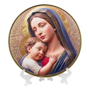 Quadro Menino Jesus No Colo Da Virgem Maria 21 CM