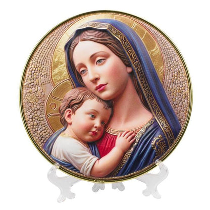 Quadro Menino Jesus No Colo Da Virgem Maria 21 CM