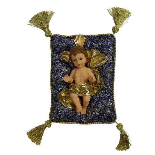 Menino Jesus 25 CM com Almofada Azul e Dourada