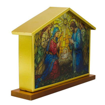Vitral Presépio Casa Com Luz 20x28 CM - Imagem 4