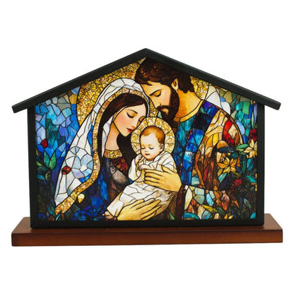 Vitral Sagrada Família Casa Com Luz 16.5x23 CM